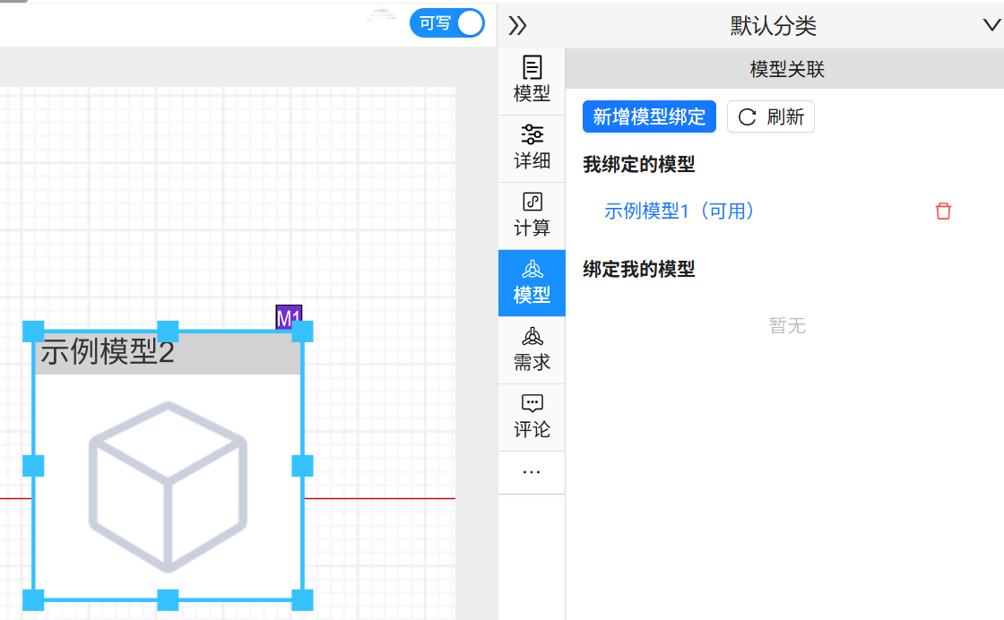 画布模型关联标识与右侧关联列表