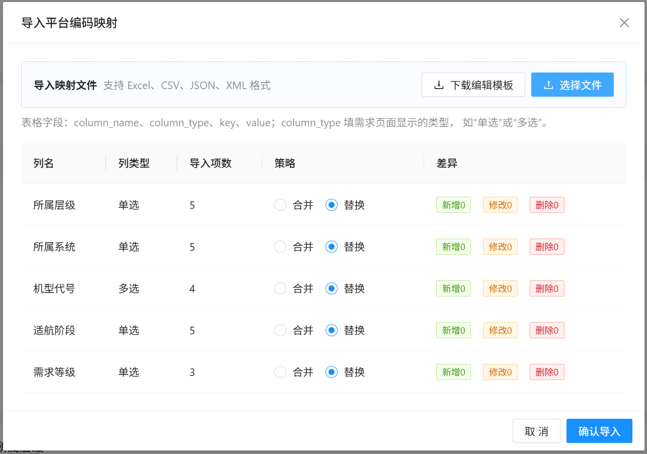 导入差异预览